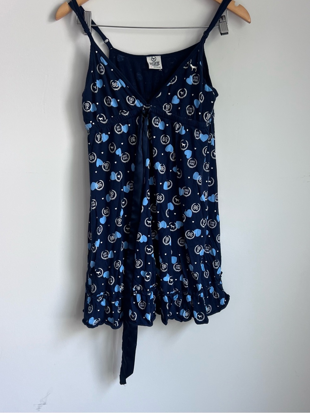 PINK Victoria's Secret Navy Blue & Light Blue Printed Sleep Chemise